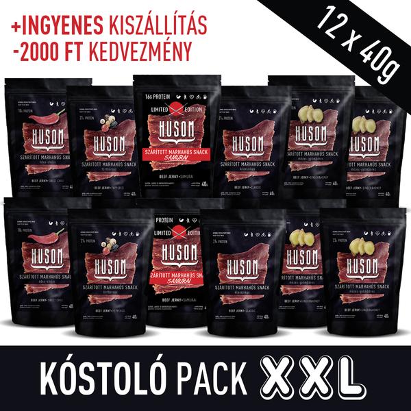 HUSOM KÓSTOLÓ XXL szárított marhahús snack pack (beef jerky csomag, 12x40g)