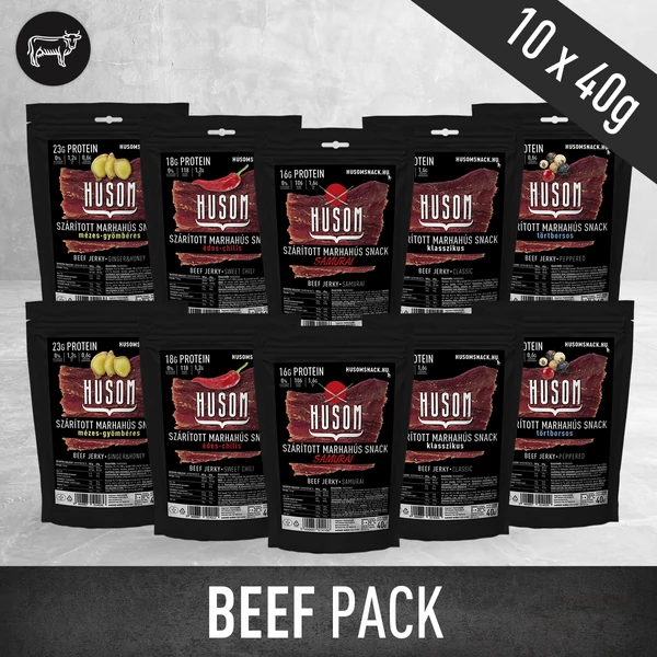 HUSOM szárított marhahús snack (beef jerky) beef pack csomag 10x40g